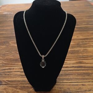 Silver Chain Necklace with Black Faceted Pendant